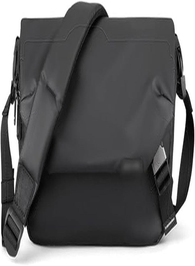 VALUEVIBES حقيبة كروسبودي رجالية من الجلد الطبيعي - حقيبة كتف رفيعة للسفر وحقيبة خصر بتصميم متعدد الجيوب | حقيبة كتف عمودية/أفقية صغيرة الحجم (أسود) - Image 1